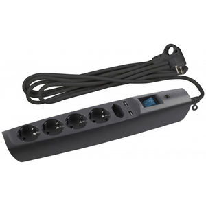 Фильтр сетевой ЭРА SFU-5es-2m с/з, выкл., 5гн+2USB, 2м в ассорт